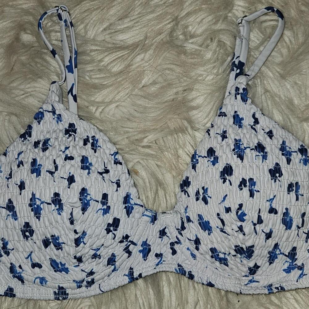 SHEIN Blue Floral Push-Up Bikini Top (XL)